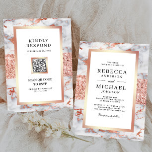 Convite Casamento de Código QR Tudo em Um Mármore Branco D