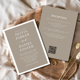 Convite Casamento de Código QR Tudo em Um Taupe Boho