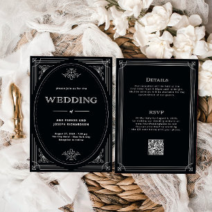 Convite Casamento de Código QR - Tudo em Um Único Preto De