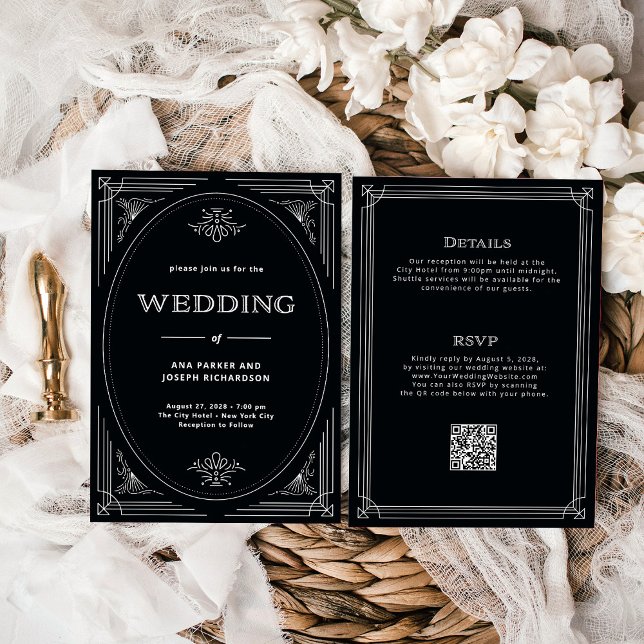 Convite Casamento de Código QR - Tudo em Um Único Preto De (Criador carregado)