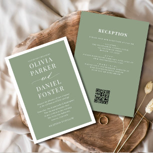 Convite Casamento de Código QR Verde Clássico Tudo em Um S