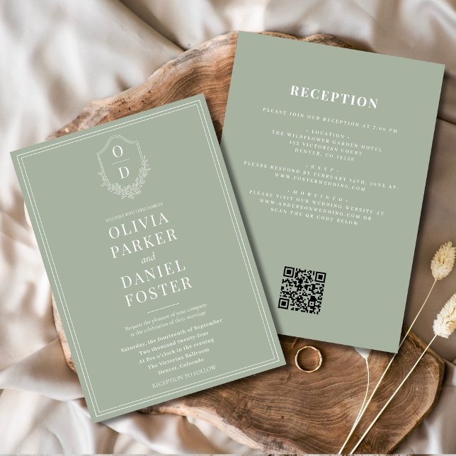 Convite Casamento de Código QR Verde de Todos em Um Sage C (Criador carregado)