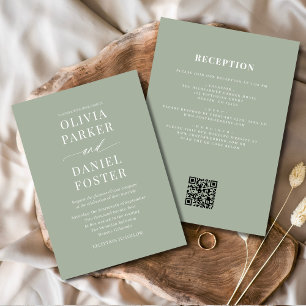 Convite Casamento de Código QR Verde Tudo em Um Sage