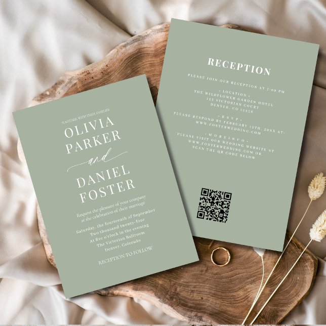 Convite Casamento de Código QR Verde Tudo em Um Sage (Criador carregado)