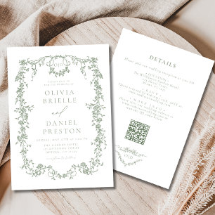 Convite Casamento de Código QR Verde Tudo Vitoriano em Um
