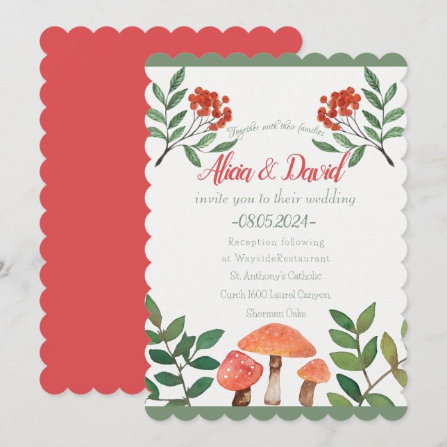 Convite Casamento De Cogumelo Vermelho Com Cobra Aquática (Frente/Verso)