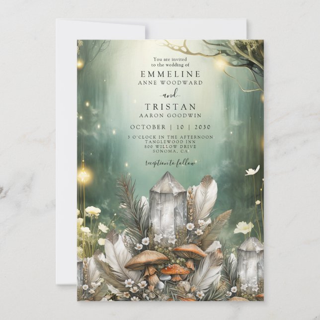 Convite Casamento de Cogumelos com Cristais Florestais Enc (Frente)