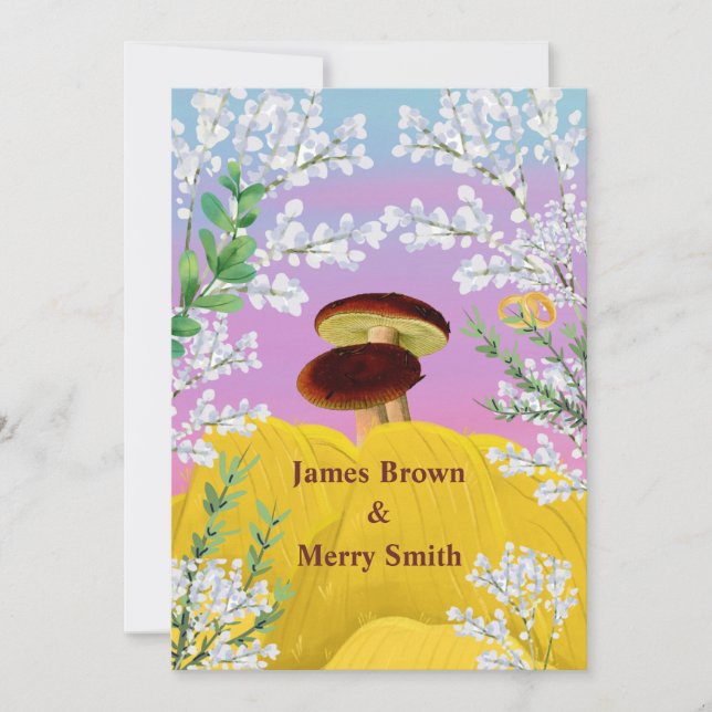Convite Casamento de Cogumelos no Love Haystack Flowers (Frente)