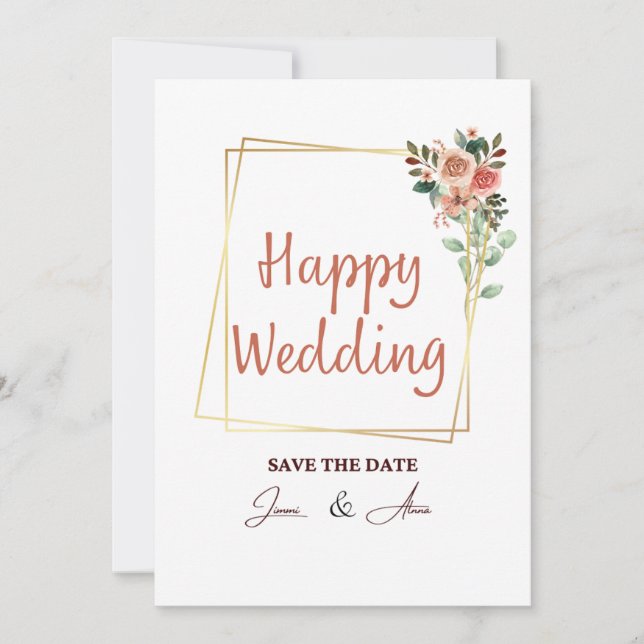 Convite Casamento de Colagem de Fotos Castanho-Claro Elega (Frente)