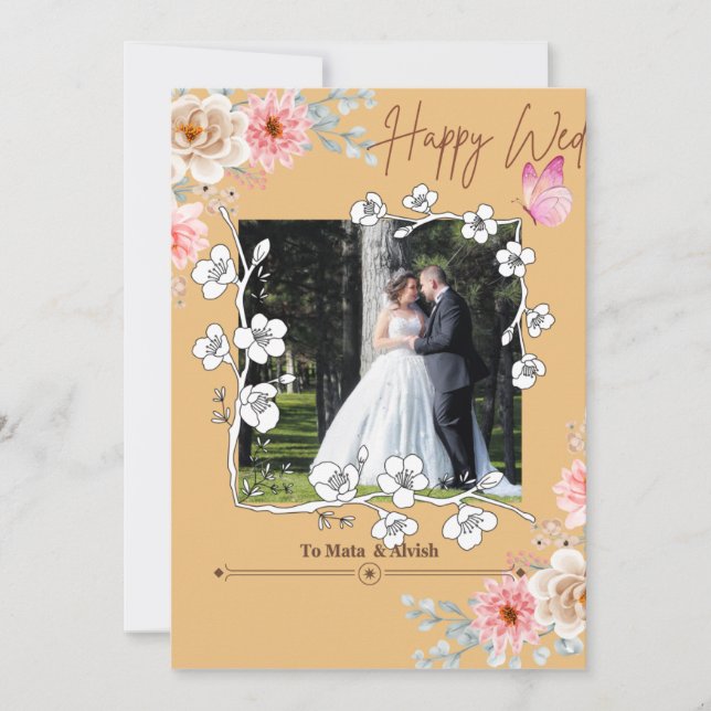 Convite Casamento de Colagem de Fotos Castanho-Claro Elega (Frente)