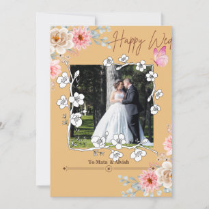 Convite Casamento de Colagem de Fotos Castanho-Claro Elega