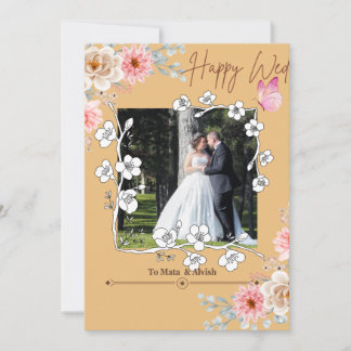 Convite Casamento de Colagem de Fotos Castanho-Claro Elega