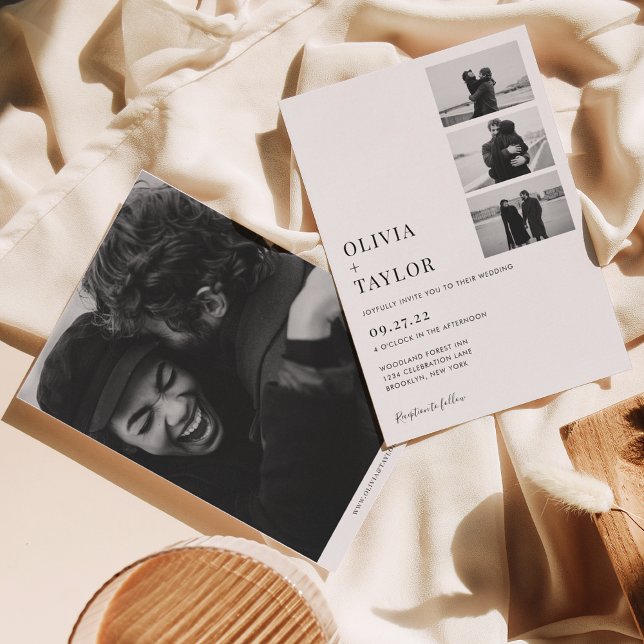 Convite Casamento de Colagem de Fotos Clássica Monocromáti (Criador carregado)