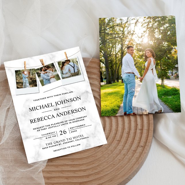 Convite Casamento de Colagem de Fotos do Mármaco Branco El (Criador carregado)
