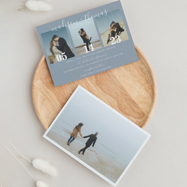 Convite Casamento de Colagem de Fotos do Script Azul Moder (Criador carregado)