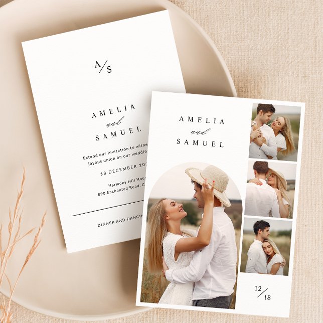 Convite Casamento de Colagem de Fotos Elegante Rustic (Criador carregado)