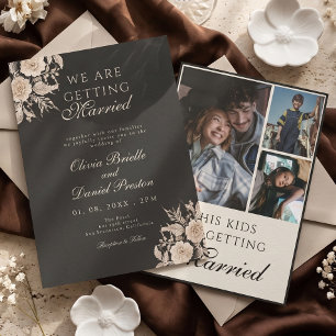 Convite Casamento de Colagem de Fotos em Preto Elegante e