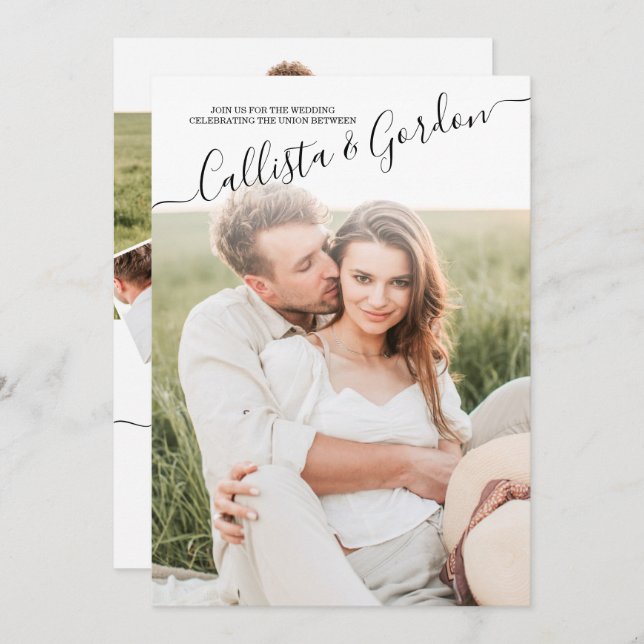 Convite Casamento de Colagem de Fotos Simples Elegante (Frente/Verso)