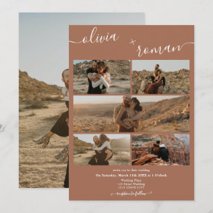 Convite Casamento de colagem em grade de 6 fotos em terrac