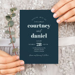 Convite Casamento de Combinação de Mistura Azul de Tendênc<br><div class="desc">O Marinho moderno Blue Trendy Mix Match Wedding Invitation apresenta pares de tipos modernos em cores ousadas e modernas.</div>