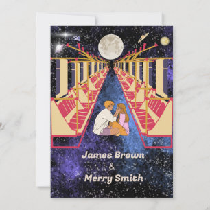 Convite Casamento de Comboios Românticos Noturnos da Lua E