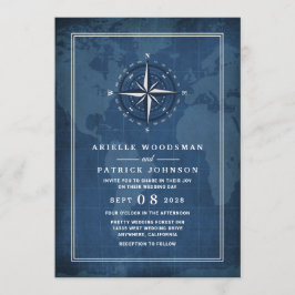 Convite Casamento de Compass Azul e Branco com Marinho Náu