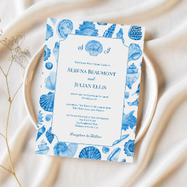 Convite Casamento de Concha Marinha Azul Centáurea Costeir
