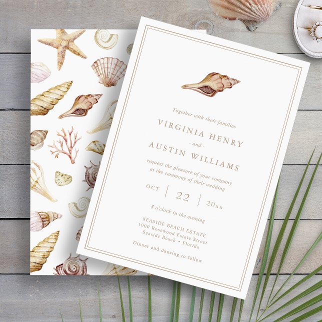 Convite Casamento de Conchas (Modern Minimalist Seashell Watercolor Wedding Invitation by Painted Paperie
)