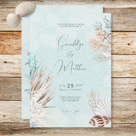Convite Casamento de Conchas do Oceano Aqua Moderno
