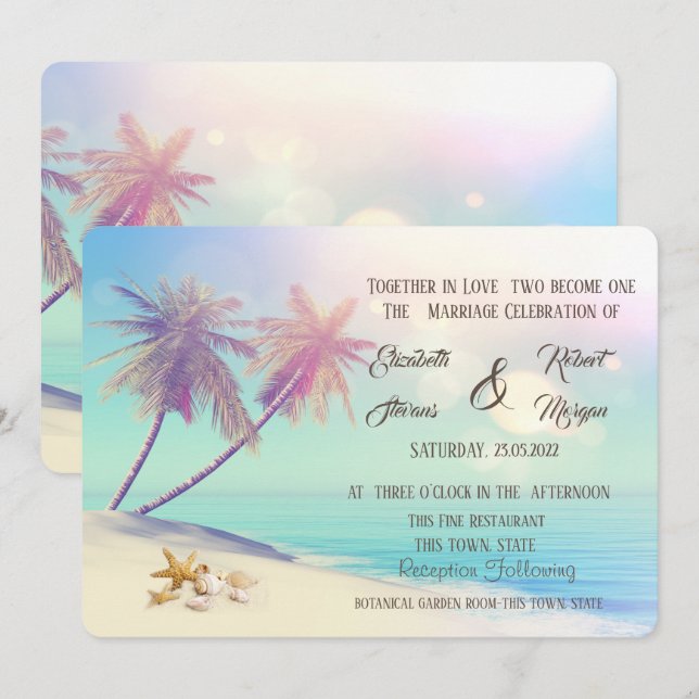 Convite Casamento de Conchas do Palms Beach (Frente/Verso)