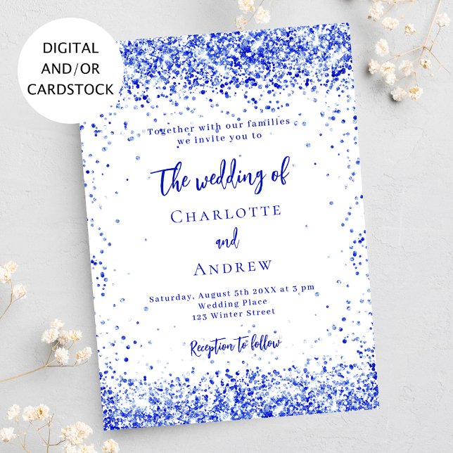 Convite Casamento de confetti branco azul (Criador carregado)