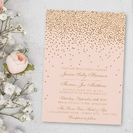 Convite Casamento de Confetti Dourado e Rosa Esbranquiçado