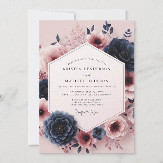 Convite Casamento de Conjunto Burgundy Moody Bloom (Frente)