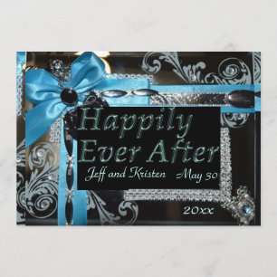 Convite Casamento de Conto de Fadas - Azul claro, preto e 
