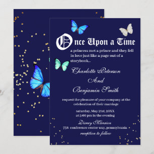 Convite Casamento de Conto de Fadas Borboleta Azul Marinho