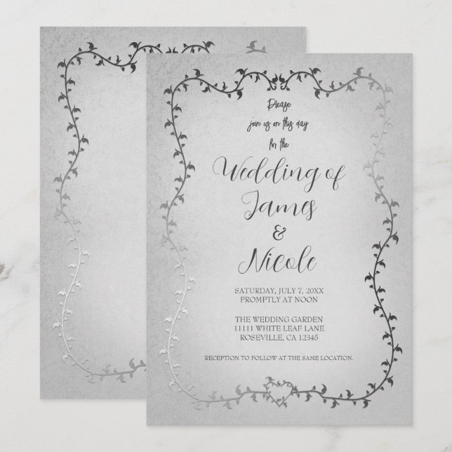 Convite Casamento de Conto de Fadas com Folhas Botânicas P (Frente/Verso)