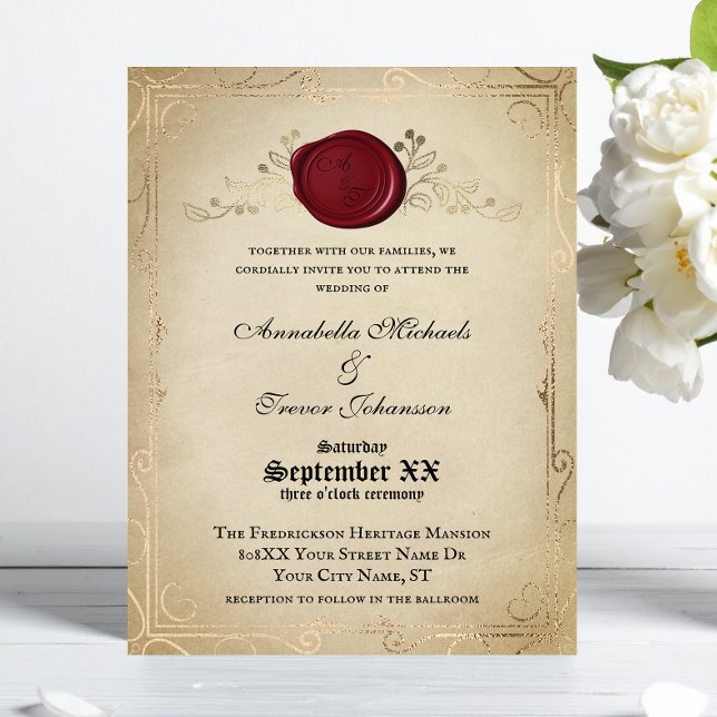 Convite Casamento de Conto de Fadas com Pergaminho Medieva (Criador carregado)