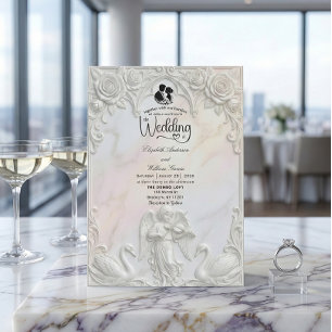 Convite Casamento de Conto de Fadas com Querubim e Cisne R