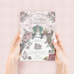 Convite Casamento de conto de fadas de Alice no País das M