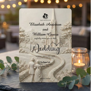 Convite Casamento de Conto de Fadas de Igreja Cenográfica