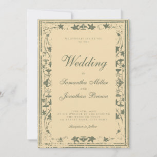 Convite Casamento de Conto de Fadas em Marfim Antigo