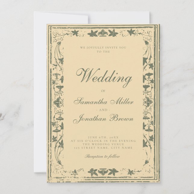 Convite Casamento de Conto de Fadas em Marfim Antigo (Frente)