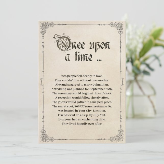Convite Casamento de Conto de Fadas Era Uma Vez (Em pé/Frente)