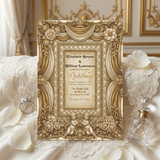 Convite Casamento de Conto de Fadas Vitoriano Cherub Vinta (Criador carregado)