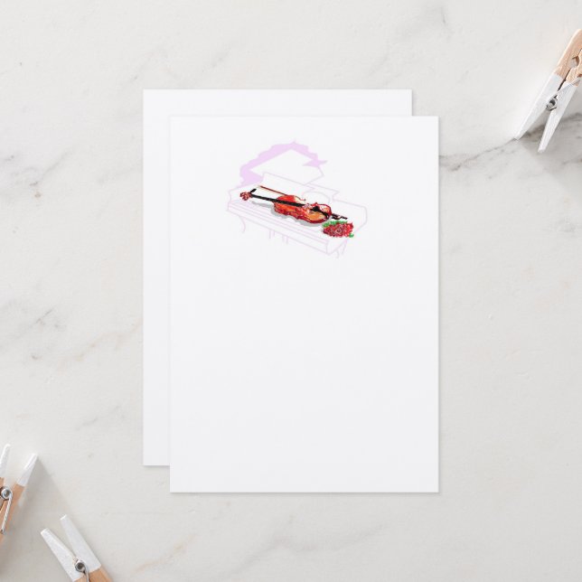 Convite Casamento de convite: Piano Violin com Rosa (Frente/Verso In Situ)