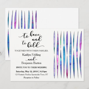 Convite Casamento De Cor Azul, Rosa, Púrpura Branca Moder