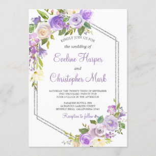 Convite Casamento de cor d'água floral com moldura de pra