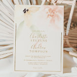 Convite Casamento de cor d'água floral suave, de ouro eleg<br><div class="desc">Um pêssego chico e elegante,  convite para casamento de cor d'água floral de ouro verde-sábio com flores bonito e bonitas com floral pastel macio com uma borda geométrica de ouro falso-chic. Perfeito para temas de casamento românticos elegantes.</div>