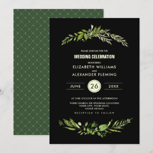 Convite Casamento de Cor de Água Botânica Verde Preta