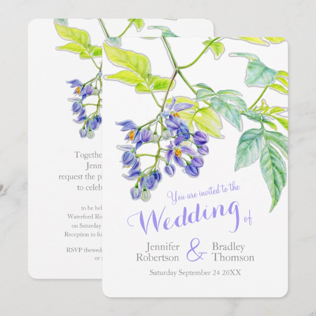 Convite Casamento de cor-de-água com arapaçu floral (Frente/Verso)